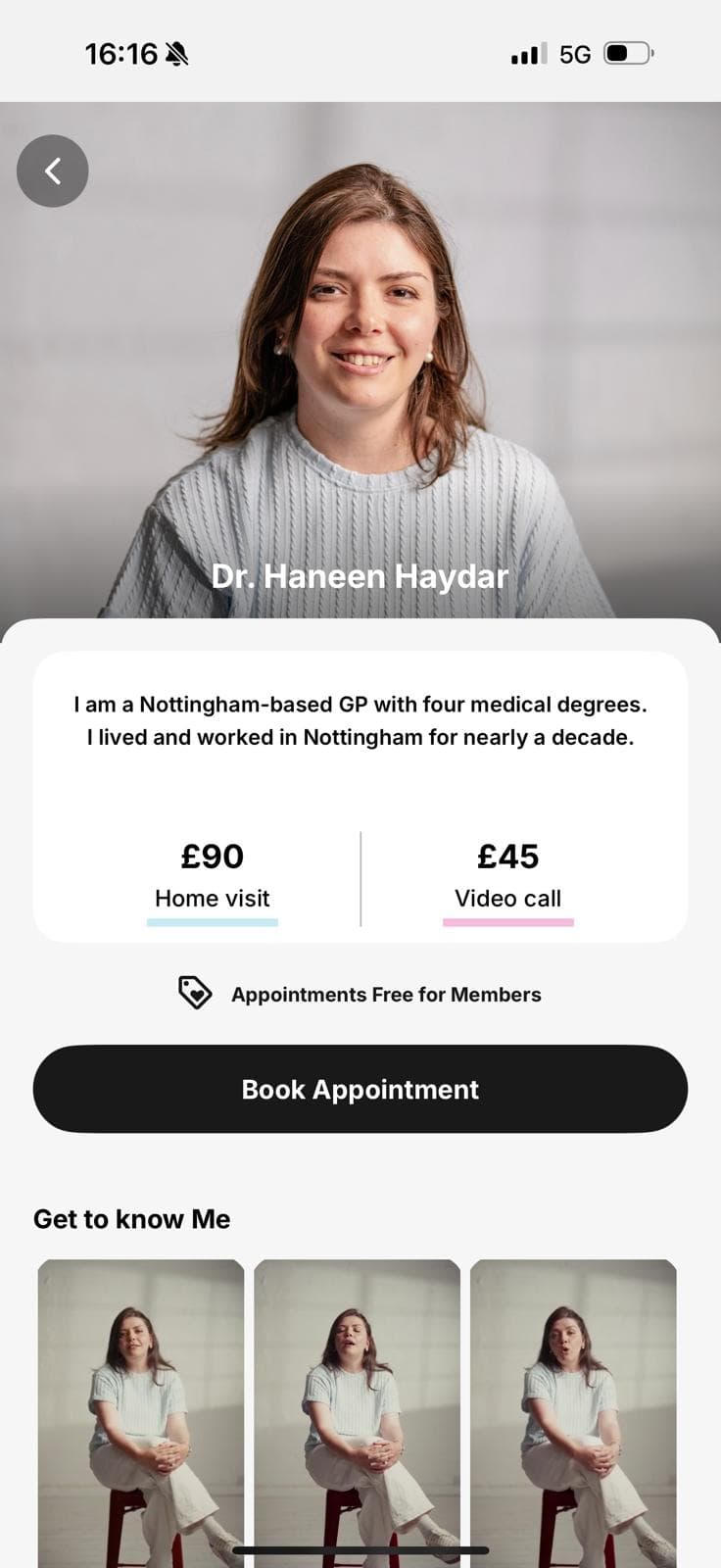 A DocSelect GP profile in the app